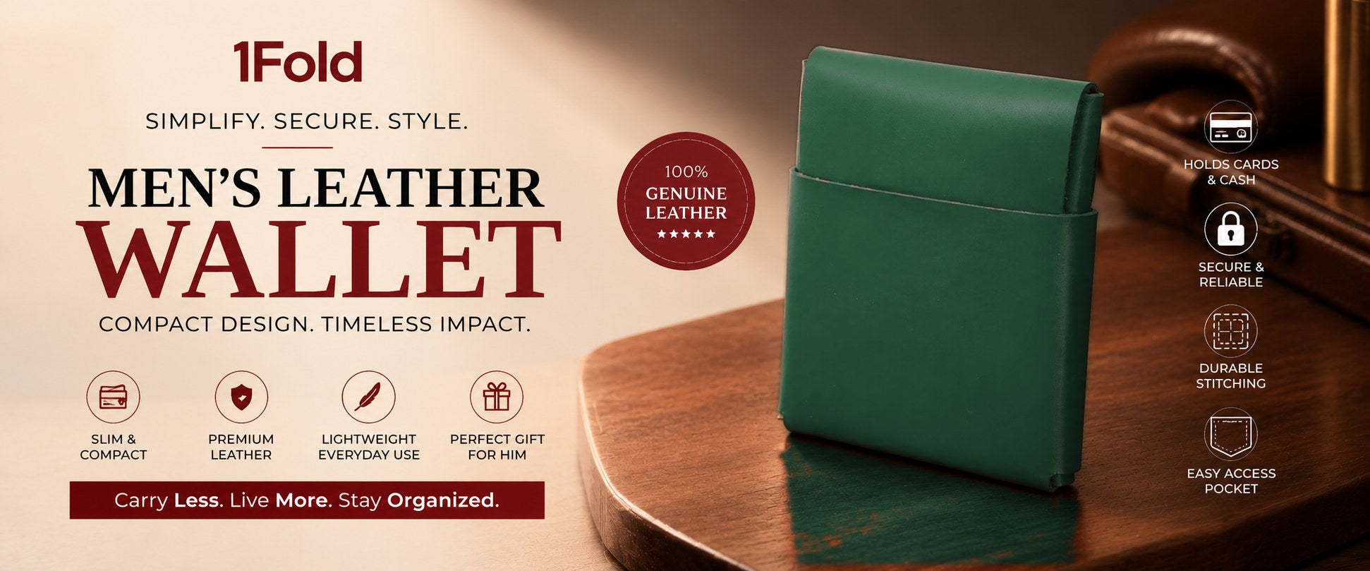 1fold stitchless leather wallet in Forest