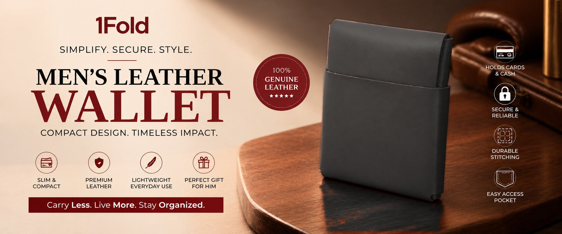 1fold stitchless leather wallet in Ink
