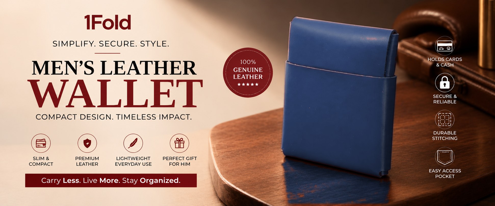 1fold stitchless leather wallet in Midnight